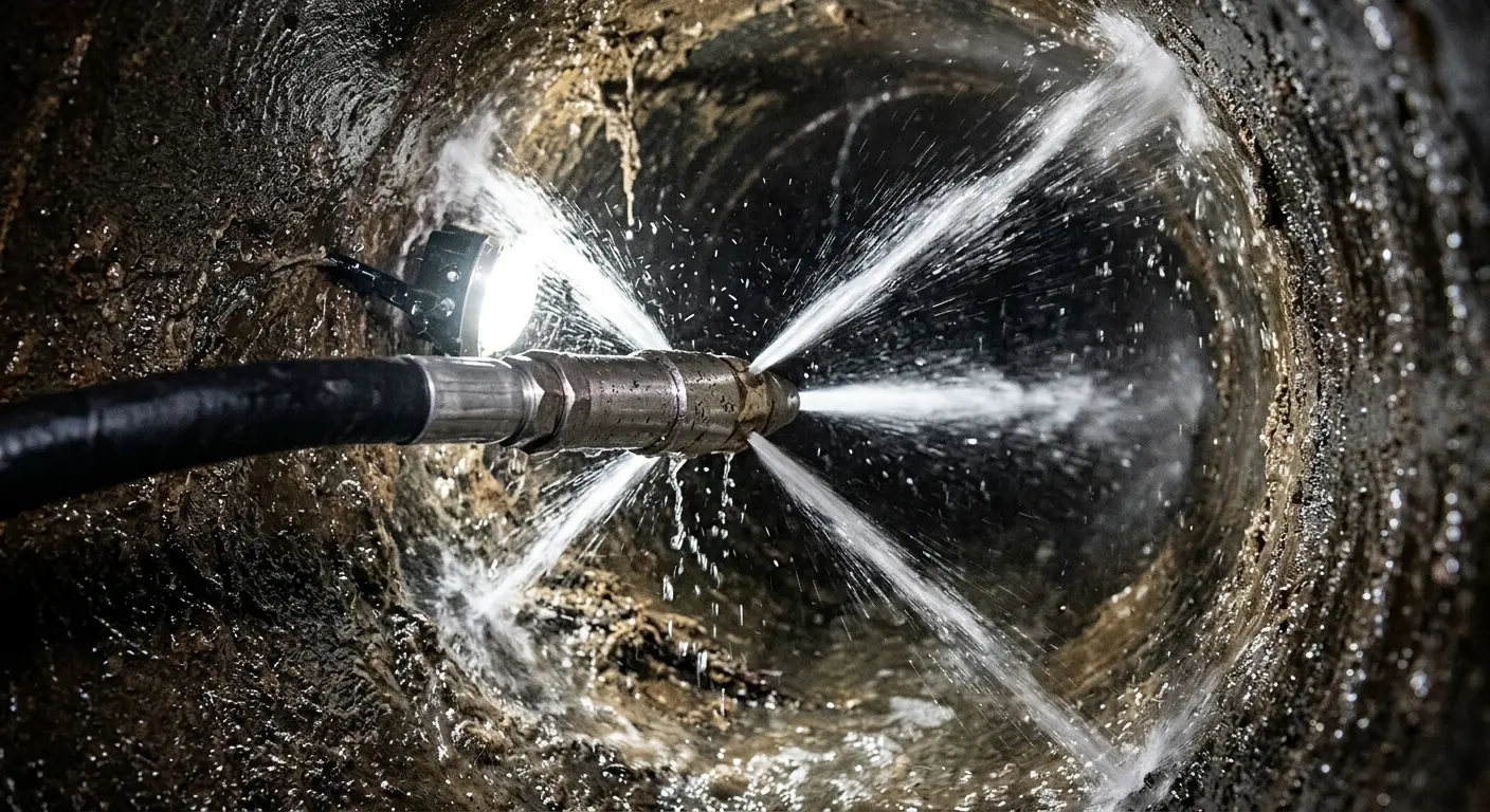 High-pressure hydro jetting nozzle cleaning sewer pipe for Sewer Cleanout in Marshalltown